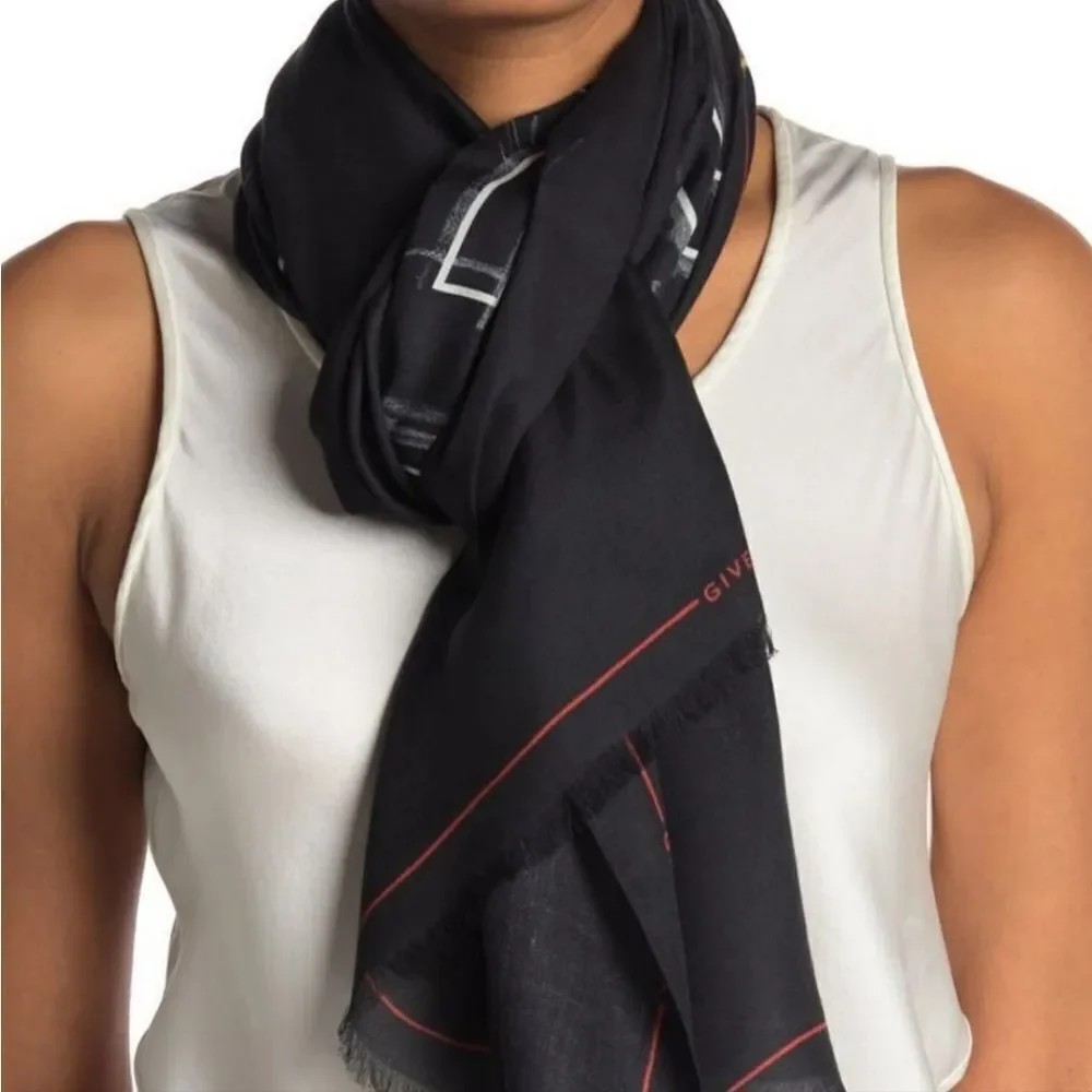 100% AUTHENTIC GIVENCHY PARIS LOGO print Fringe UNISEX SCARF, MADE IN IT…